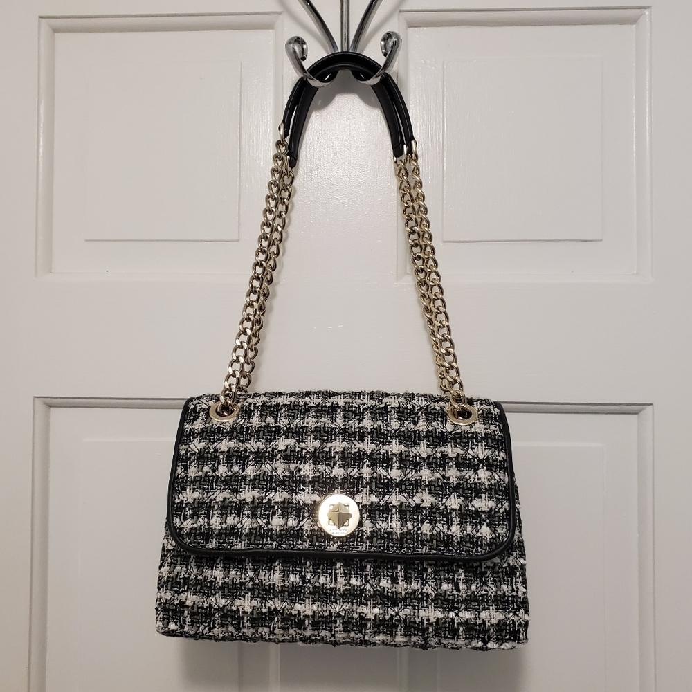 EUC Kate Spade Natalia Black & White Tweed Flap Close Crossbody/Shoulder Bag - Picture 7 of 11
